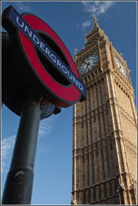 Cheque Clearing in the UK - Big Ben with Underground sign