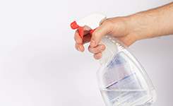 hand holding a spray bottle.