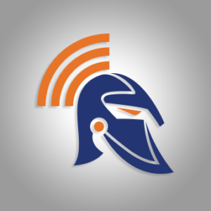 SecureLink logo - Spartan helmet dark blue and orange.