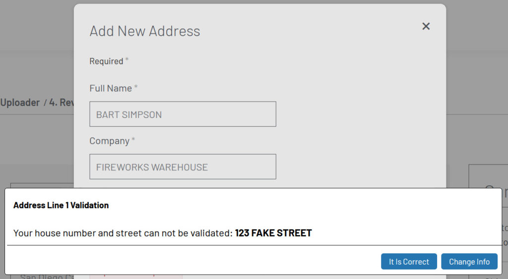 Address validation 123 fake street