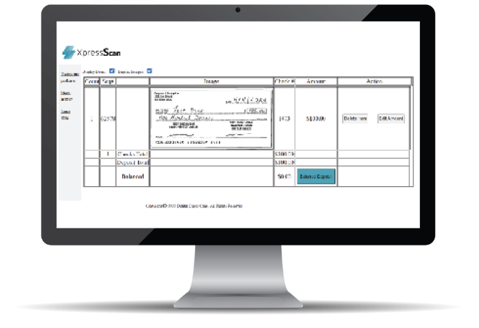 XpressScan check deposit software - example screen.