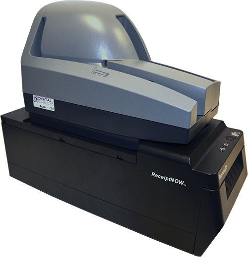 TellerScan TS240 scanner stacked on top of printer.