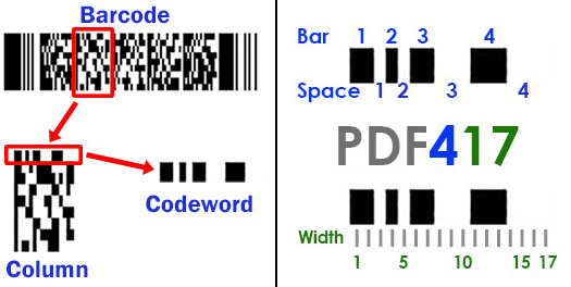PDf417 width and codeword illustration
