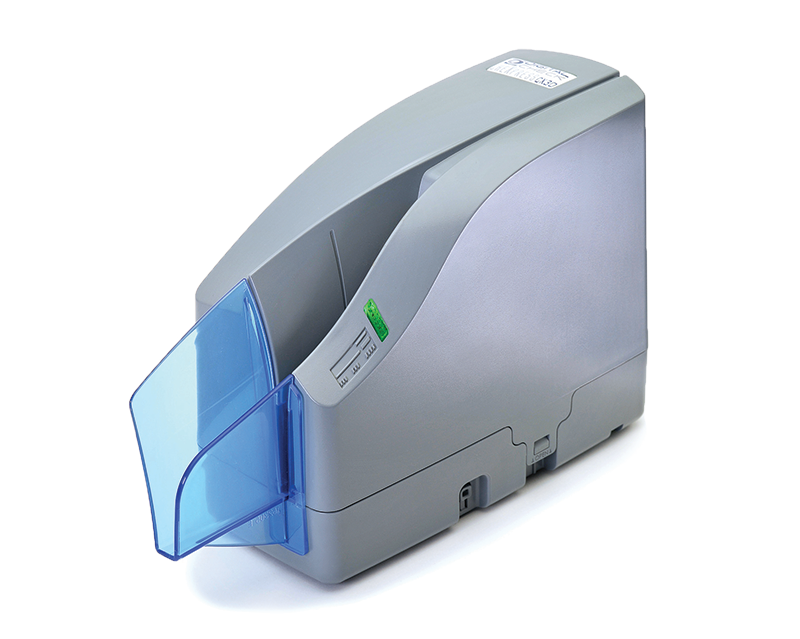 Remote deposit scanner - gray with blue feeder