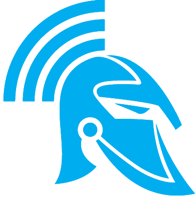 Securelink logo spartan helmet light blue.